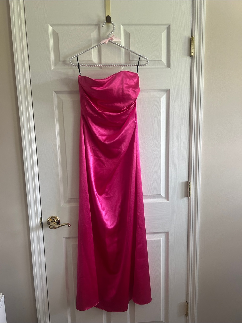 Strapless Satin Gown in Hot Pink